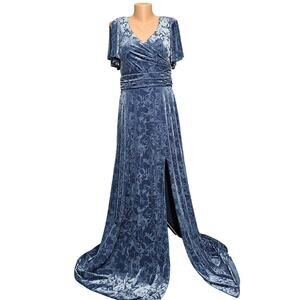 Morilee Gardner Size 14 Blue Velvet Bridesmaid Dress